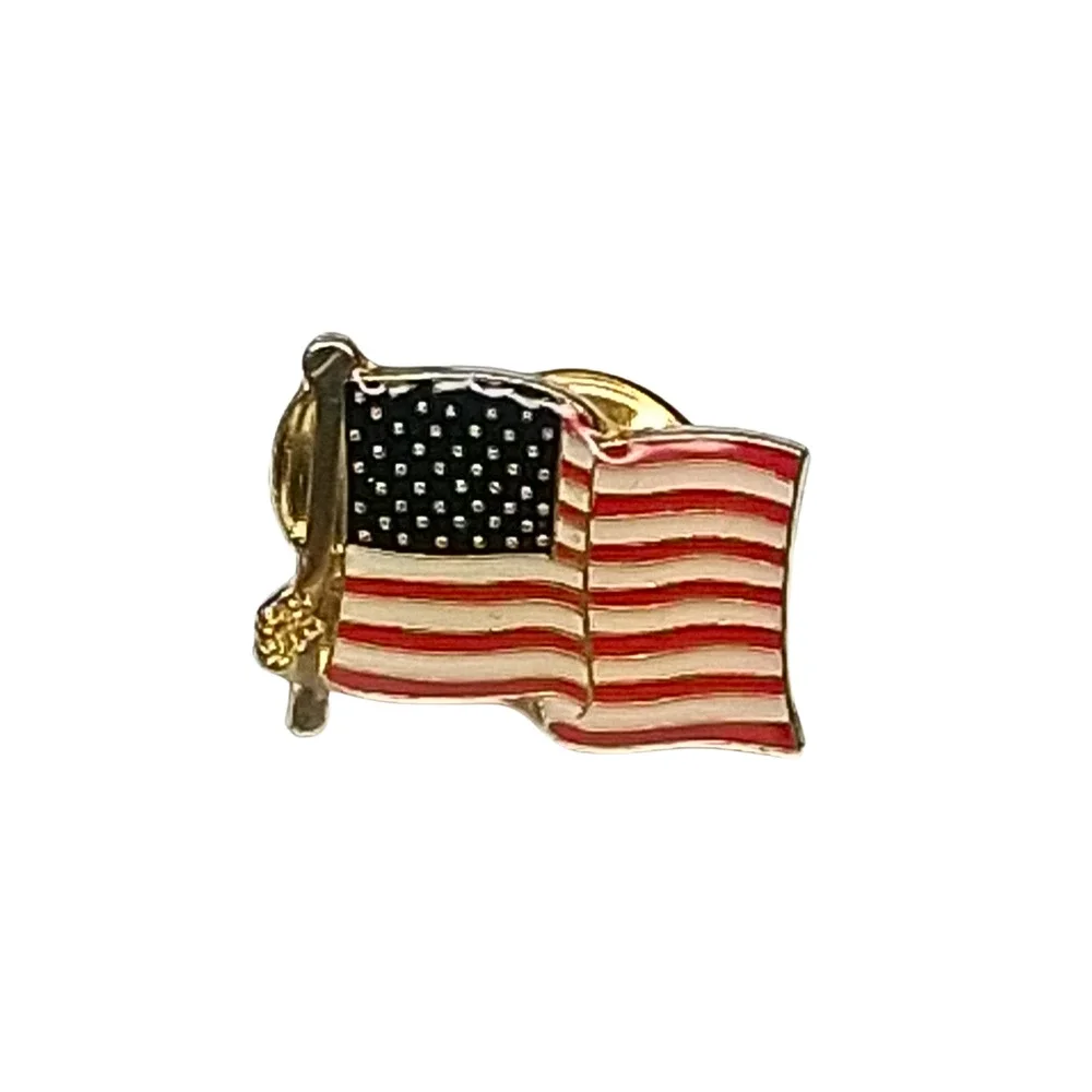 Gold Tone American USA Flag Tie Tack Lapel Pin 3/4
